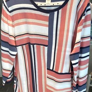Womens 1X Alfred Dunner Sweater Coral/Navy/White/Beige